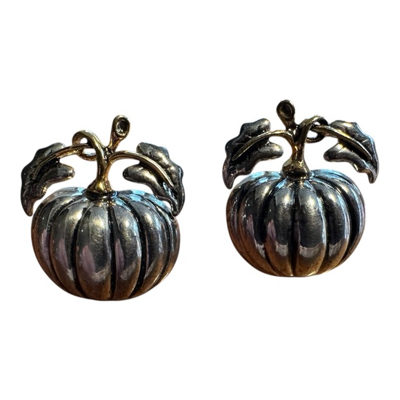 Best Jewelry Jewelry - Vintage Pumpkin Earrings Gold Silver Two Tone Leaf Fall Autumn Best Posts Signed